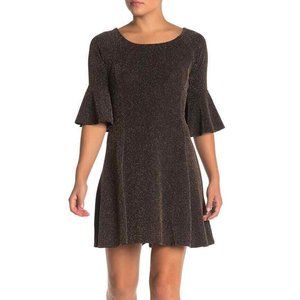 Angie Women's Metallic Knit Bell Sleeve Mini Dress